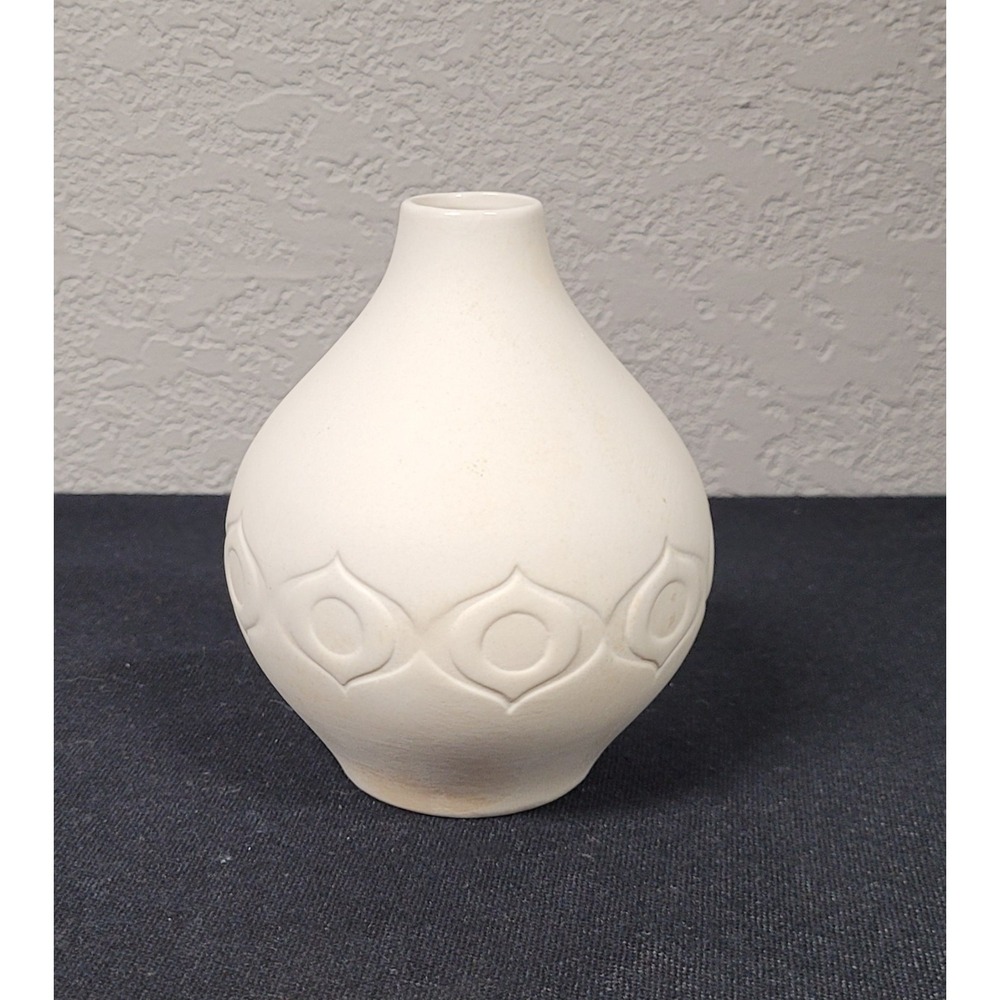 Mini White Ceramic Geometric Bud Vase Matte Mid Century Style Op Art 4.5"